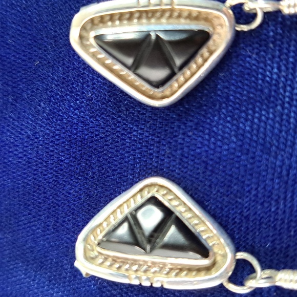 Vintage Native American Black Onyx Sterling Silver Feather Earrings - Picture 12 of 15